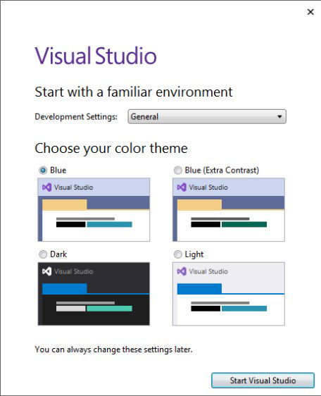 Start Visual Studio کلیک 