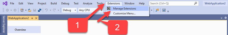 از منو Extensions گزینه Manage Extensions را کلیک می نماییم