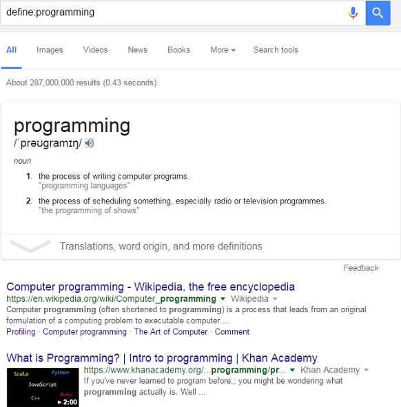 نمایش معنی و هجی کلمه در گوگل