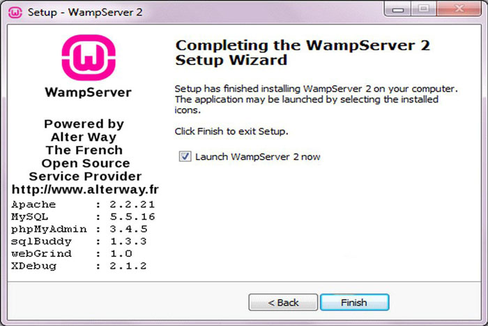 اتمام مراحل نصب wamp server